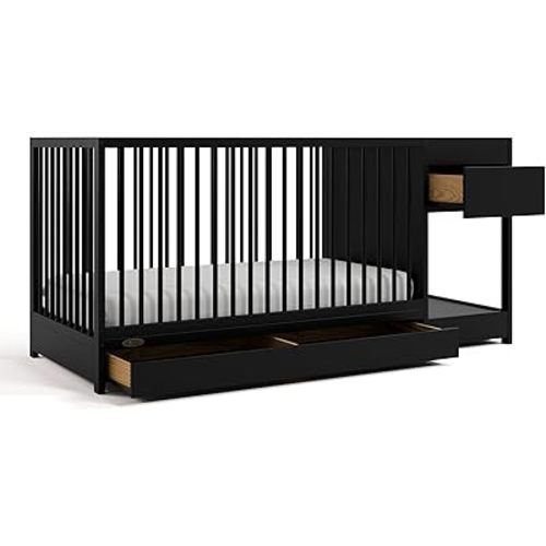 Graco Teddi 5-in-1 Convertible Crib & Changer with Drawer (Black) – GREENGUARD Gold Certified Baby Crib Crafted from Wood, Converts to Toddler Bed, Daybed, and Full-Size Bed