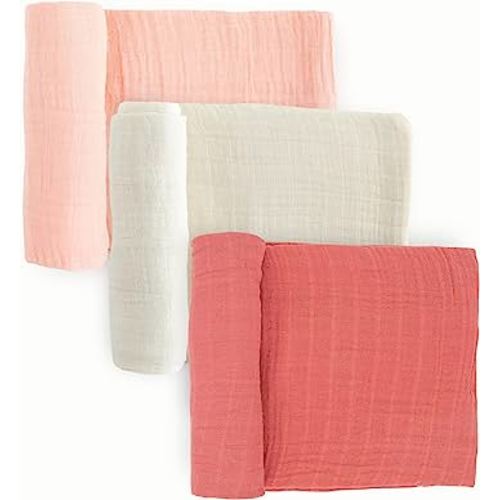 Little Unicorn – Rose Petal Cotton Muslin Swaddle Blanket Set | Set of 3 | 100% Cotton | Super Soft | Newborns and Infants | Large 47” x 47” | Machine Washable