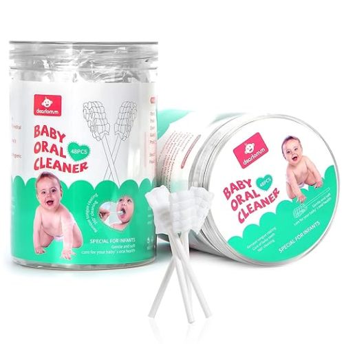 dearlomum Baby Tongue Cleaner, Newborn Toothbrush, 48PCS Disposable Infant Clean Mouth,Gauze Gum Cleaner Baby Oral Cleaning Stick Dental Care for 0-36 Month