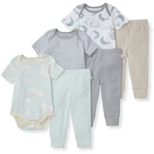 Burt's Bees Baby Unisex Baby 6-Piece Bodysuit and Pant Set, 100% Organic Cotton Infant Outfit Baby Essentials