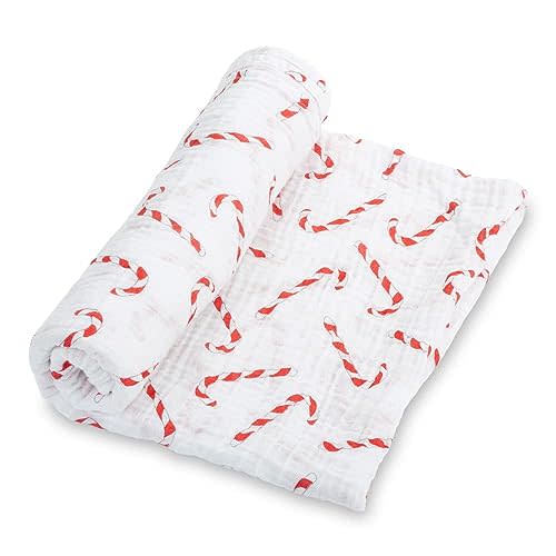LollyBanks Baby Blanket, 100% Cotton Muslin Swaddle Blankets for Boys and Girls, Large 47 x 47 Inches Newborn Blanket, Soft and Breathable Baby Swaddle, Baby Essentials, Registry (Candy Cane Print)