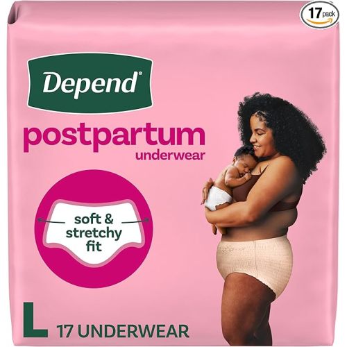 Depend Postpartum Underwear for Women, Adult Incontinence Underwear, Maximum Absorbency, Large, 17 Count