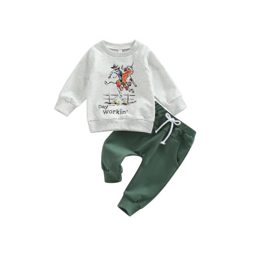Western Baby Boy Clothes Cow Print Sweatshirt Top Pants Set 2Pcs Toddler Boy Fall Winter Outfits