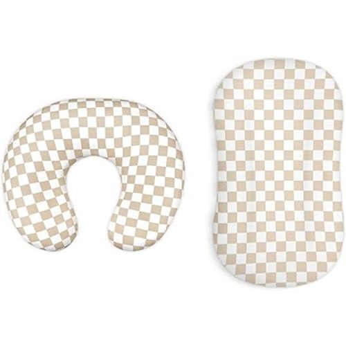 DILIMI Nursing Pillow Cover and Baby Lounger Cover, Comfortable Slipcover Newborn Lounger Cover for Boys Girls, Light Brown Checkerboard (Pillow Not Include)