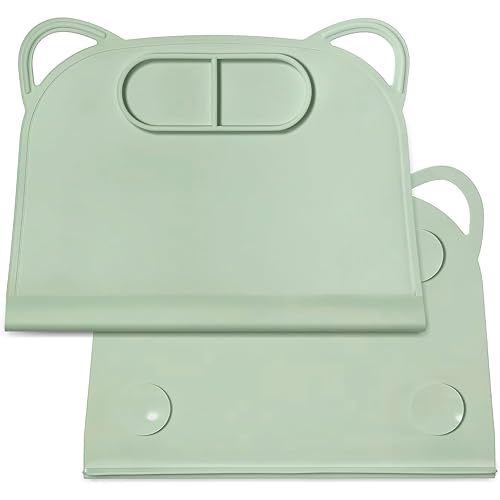 Domensi 1 Pack Silicone Suction Placemat with Teething Edge Bumper/Spill for Baby Toddlers Kids with Storage Bag, Non-Slip Dinning Table Mat, Dishwasher Safe for Table (Green)