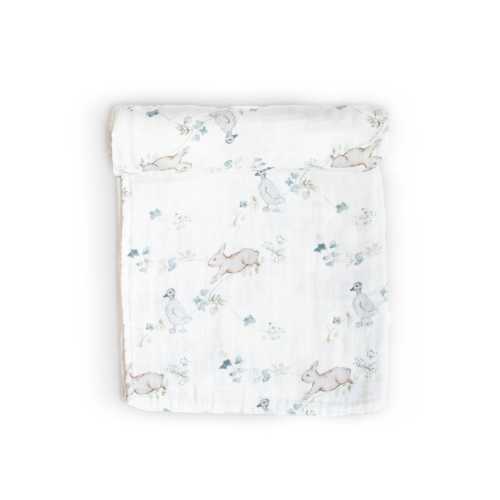 Organic Muslin Gauze Swaddle Blanket | Ivy Bunnies Ducks Green Fawn & Foster Organic Baby Newborn Textiles Blankets Burp Receiving Swaddle