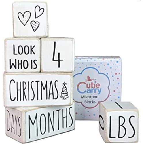 Milestone Blocks by Cutie Carry 6 Wood Block Photography Props The Most Complete Set for Baby Boy or Girl Track Memories Rustic Nursery Decor (White)