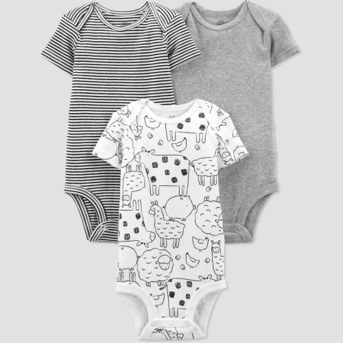 Carter's Just One You® Baby 3pk Farm Animals Bodysuit - Gray, Color: White | Gray | Blue, Size: Infant6M
