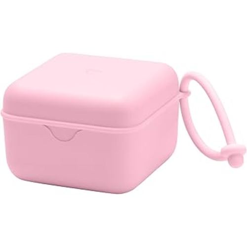 BIBS Pacifier Box with Strap. Pacifier Holder and Steriliser case. 100% BPA Free Food-Grade Material - Baby Pink