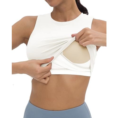 V VOCNI Nursing Tank Tops for Breastfeeding Crew Neck Sleeveless Maternity Tank Tops Sports Bras Workout Pregnancy Crop Tops