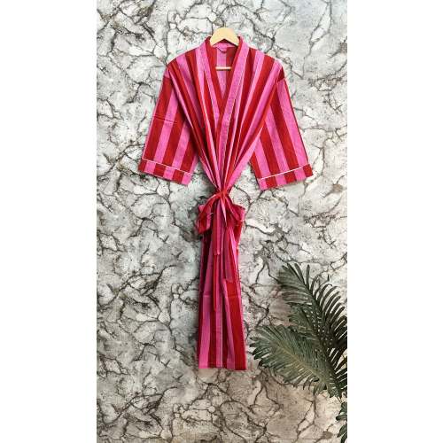 100% Pure Cotton Indian Block printed Kimono | Striped Cotton Kimono Robe | Quirky Beach Cover up/Comfy Maternity Mom | Gift For Her