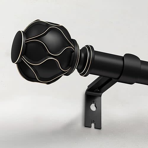 Black Heavy Duty Curtain Rods for Windows 28 to 48 inch, 1 Inch Curtain Rod, Adjustable Decorative Curtain Rods For Bedroom, Living Room, Outdoor (Black,16"-60”)