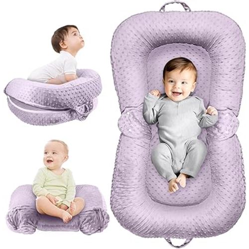 Baby Lounger Pillow - 3-in-1 Infant Lounger Pillow for Newborn 0-24 Months, Breathable & Soft Baby Nest for Baby, Portable Newborn Lounger for Home and Travel, Babies Essentials Gifts, Purple