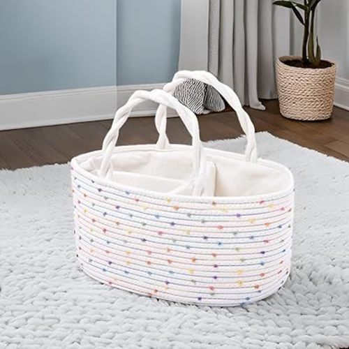 Baby Diaper Caddy Organizer Colorful Pompom Cotton Rope Nursery Storage Basket for Changing Table Car Travel Baby Shower Gifts Newborn Essentials Registry