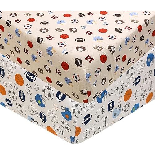 2 PCs Baby Boy Sports Theme Nursery Crib Fitted Sheet