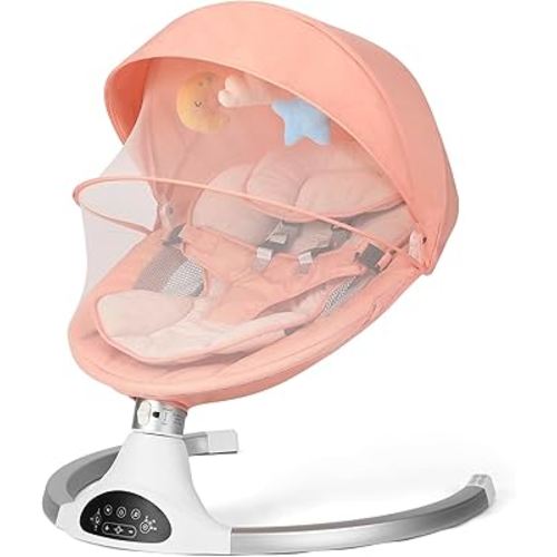 Baby Swing for Infants, Baby Rocker with 5 Point Harness, Bluetooth Support, 10 Preset Lullabies and 3 Speeds with Remote Control, Infant Swing for Baby Boy Girl Up to 20 lbs, Pink