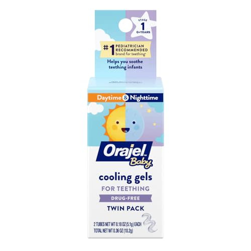 Orajel Baby Daytime & Nighttime Cooling Gels for Teething, Drug - Free, #1 Pediatrician Recommended Brand for Teething*, Two 0.18oz Tubes