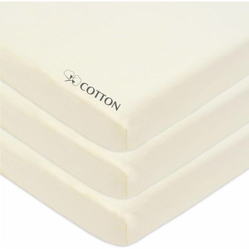 American Baby Company 3 Pack 100% Natural Cotton Fitted Mini Crib Sheets 38" x 24" - Soft & Breathable Small Nesting Portable Sheets, Fits Pack N Play Mattresses, Cream, for Boys & Girls
