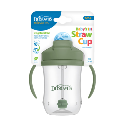 Dr. Brown's Milestones Baby's First Straw Cup with Weighted Straw, 9oz, Olive Green, 6m+, 1 Pack