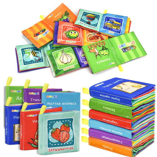 Dr.Rapeti Soft Cloth Books Baby Books Bath Books 6-Pack for Baby Infant Toddler Kids Crinkle Squeaky Washable Chewable Non-Toxic Early Educational Giftable