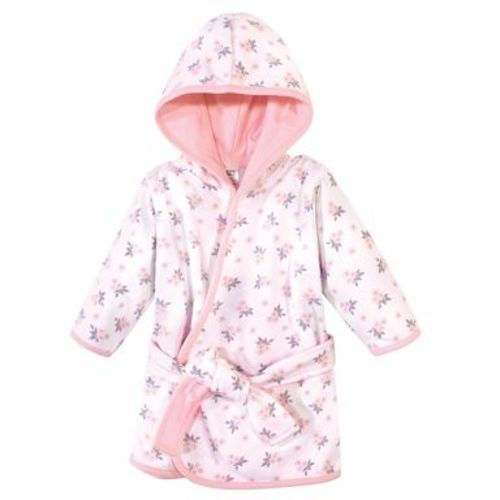 Hudson Baby Infant Girls Cotton Rich Bathrobe, Pink Gray Floral, 0-9 Months