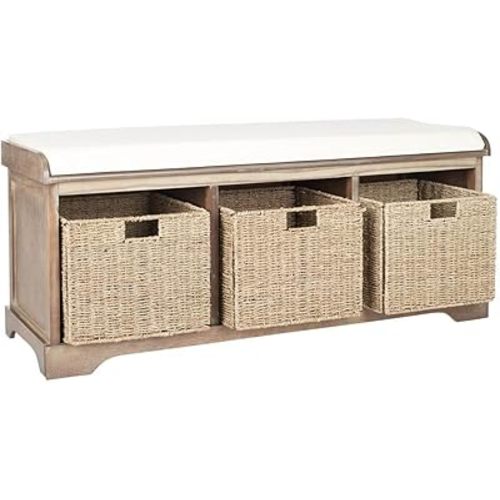 Safavieh American Homes Collection Lonan Grey and White Wicker Storage Bench
