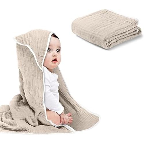 Baby Hooded Towels for Babies and Toddlers, Muslin Baby Bath Towel Soft and Absorbency for Boys and Girls (Brown 1 Pack)