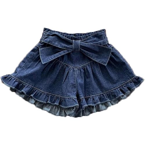 Girls Denim Shorts 2 Layers Ruffles Lace Kids Baby Workout Fashion Skirt Shorts Summer Beach Sports Short Pants