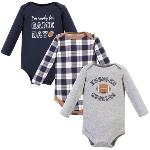 Hudson Baby Infant Boy Cotton Long-sleeve Bodysuits, Football Huddles 3-pack, 9-12 Months