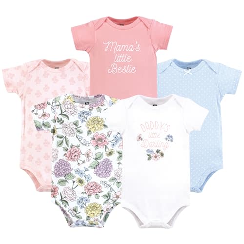 Hudson Baby Infant Girl Cotton Bodysuits, Vintage Blossom, Preemie
