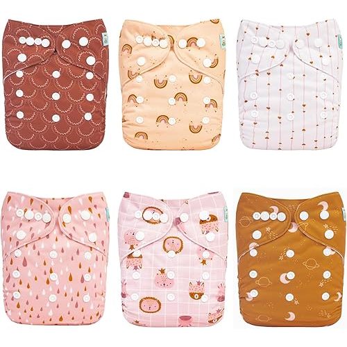 ALVABABY Baby Cloth Diaper 6 Pack with 12 Inserts One Size Cloth Diaper Covers Adjustable Washable Reusable for Baby Girls and Boys