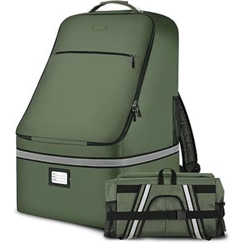 Car Seat Travel Bag,Padded Car Seats Backpack with Steel Cable Handle and Reflective Stripes, Large Durable Carseat Carrier Bag,Airport Gate Check Bag,Infant Seat Travel Bag with Shoulder Strap,Green