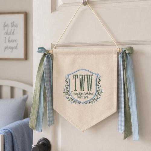 Personalized Baby Door Hanger | Embroidered Nursery Door Sign | Hospital Door Banner | Custom Baby Name Sign | Baby Shower Gift