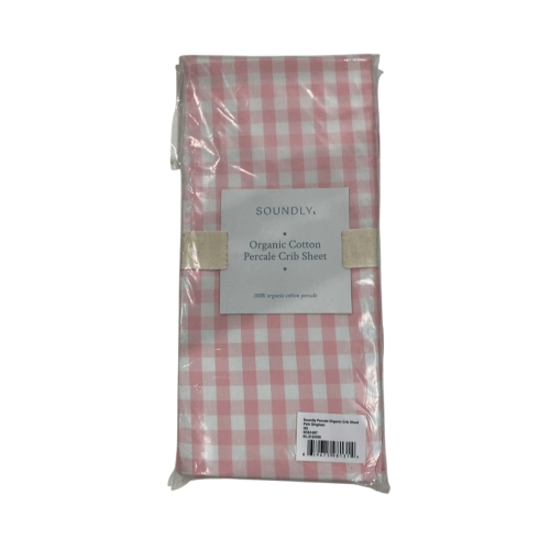 Soundly Percale Organic Crib Sheet, Pink Gingham