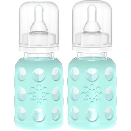 Lifefactory Glass Baby Bottles with Silicone Protection - 2-Pack, 4 oz Bottles, Mint