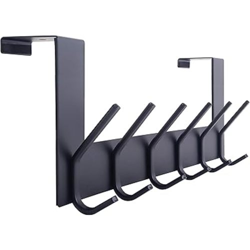 WEBI Over The Door Hooks Door Hanger,Over The Door Towel Rack with 6 Coat Hooks for Hanging,Door Coat Hanger Towel Hanger Over Door Coat Rack,Black