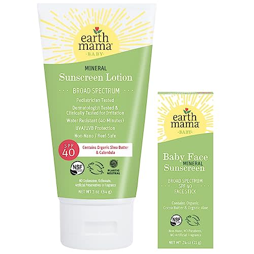 Earth Mama Baby Face Mineral Sunscreen Stick & Lotion Set, SPF 40 | Reef Safe, Non-Nano Zinc, Contains Organic Cocoa Butter, Shea Butter, Aloe & Calendula | Babies, Kids & Family