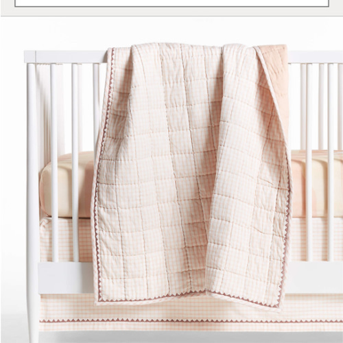 Personalized Pink Windowpane Plaid Organic Cotton Baby Crib Quilt