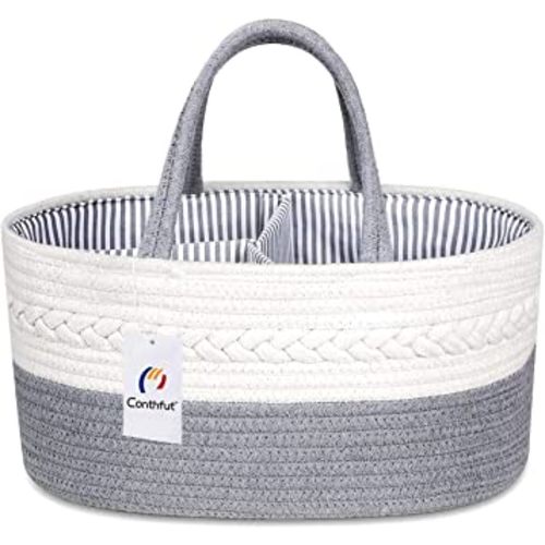 Baby Diaper Caddy Organizer 100% Cotton Rope Nursery Storage Bin for Boys and Girls Large Tote Bag & Car Organizer with Removable Inserts Baby Shower Basket