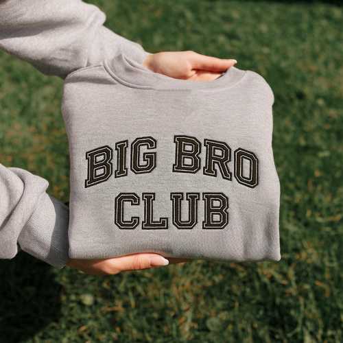 Big Bro Club Embroidered Baby Sweatshirt, Toddler Big Bro Shirt, Sibling Reveal Outfit Sweatshirt for Sibling Announcement, Gift For Baby