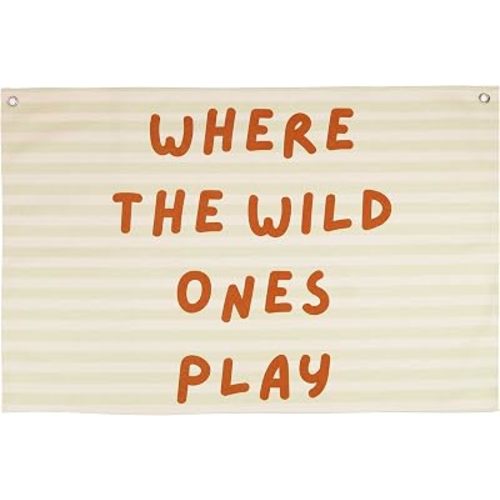 Playroom Rectangular Canvas Banner-Flag Wall Sign Decor for Kids Teen,Playroom Nursery Baby Room Bedroom Living Room Wall Decor-Where the Wild Ones Play-Baby Shower Birthday Christmas Gift
