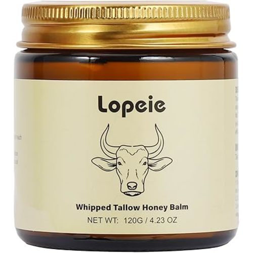 Lopeie Beef Tallow for Skin - Organic Grass Fed Whipped Moisturizer with Honey Balm, Natural Hydrating Cream for Face & Body, Relief for Dry & Sensitive Skin (4.23oz, Lavender)