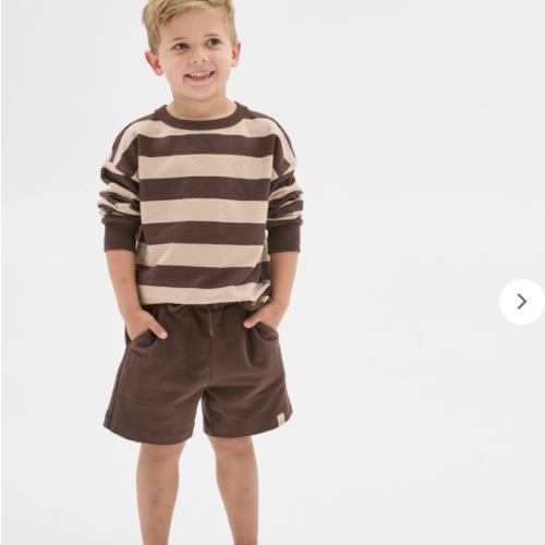 Australian Cotton Textured Fleece Crew Top and Short Set - Brown | Target Australia