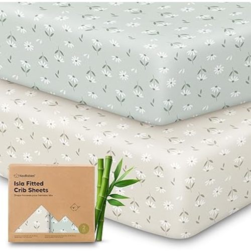 KeaBabies 2-Pack Baby Crib Sheets for Boys, Girls - 52x28 Viscose Derived from Bamboo Toddler Bed Sheets Neutral, Fitted Crib Mattress Cover for Standard Baby Bedding, Soft & Cozy (Daisies)