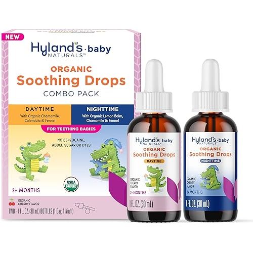 Hyland's Baby Organic Daytime and Nighttime Soothing Drops Combo Pack, Drops for Oral Discomfort, 2 oz.