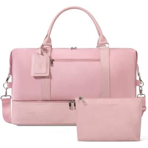 Oeihuivt Weekender Bags for Women - 21 Inch Large Travel Duffel Bag 2-Piece Set with Shoe Compartment, Heavy-Duty Canvas Leather Carry On Overnight Tote