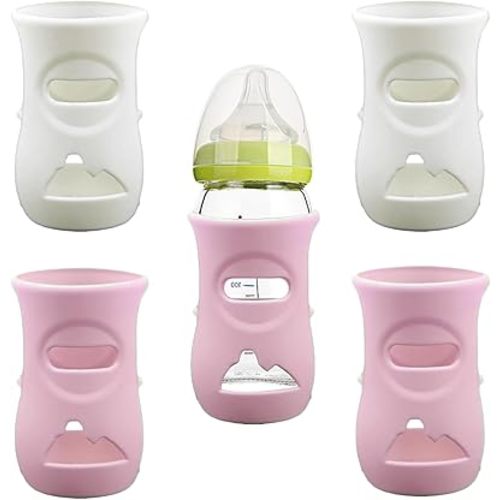 4 Pack Silicone Sleeves for Avent Natural Glass Baby Bottles, Anti Breakage Baby Bottle Holder, Compatible with Philips Avent Glass Natural Baby Bottle, BPA Free (Pink White, 8 OZ)