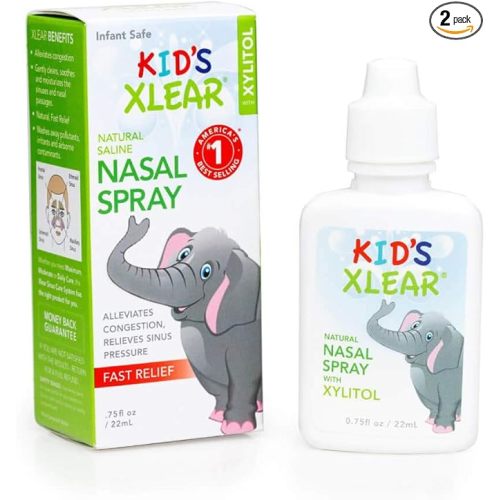 Xlear Kids' Nasal Spray, Natural Saline Nasal Spray for Kids with Xylitol, Daily Nasal Decongestant, Nose Moisturizer, 0.75 fl oz (Pack of 2)