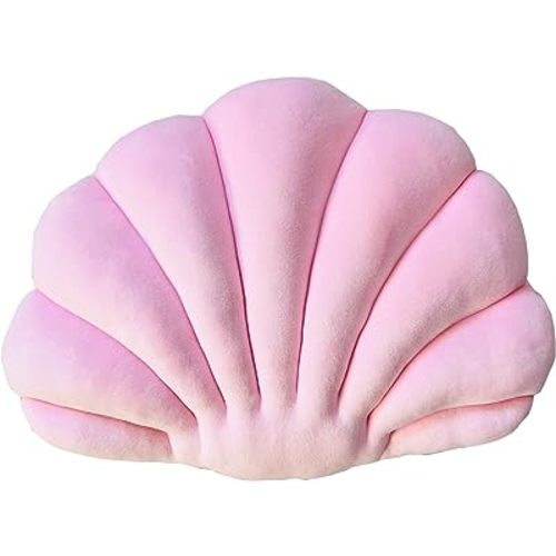 YRXRUS Light Pink Seashell Shaped Pillow, Ultra Soft Velvet Cushion for Bed, Living Room, Kids Room - 3D Insert - 14x11 Inch