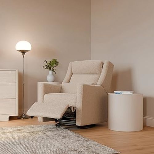 Babyletto Kiwi Plus Power Recliner and Swivel Glider with Power Headrest and USB Port in Chai Shearling, GREENGUARD Gold and CertiPUR-US Certified